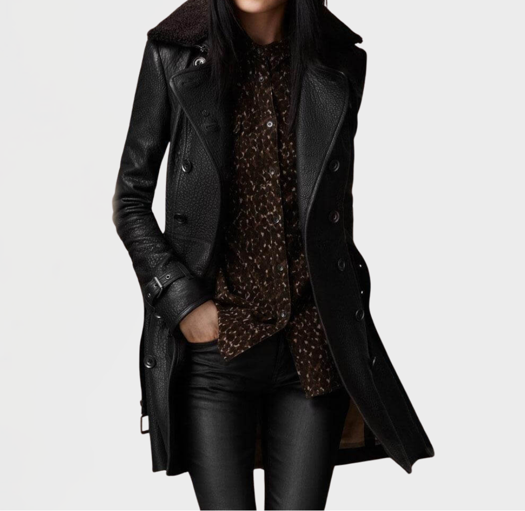 Susan - Elegant 3/4 Leather Coat