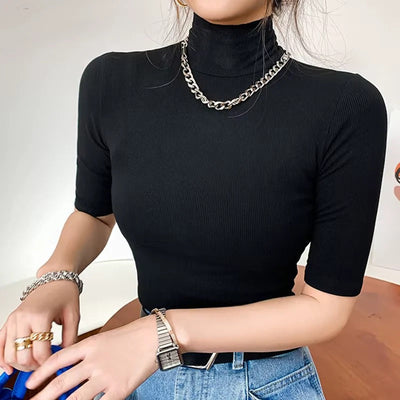 Ribbed Essential Mock Neck Top