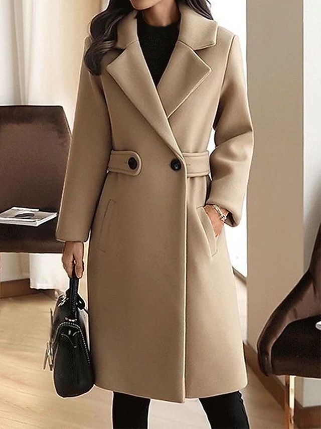 Avencea - Slim Winter Wool Coat with Belt