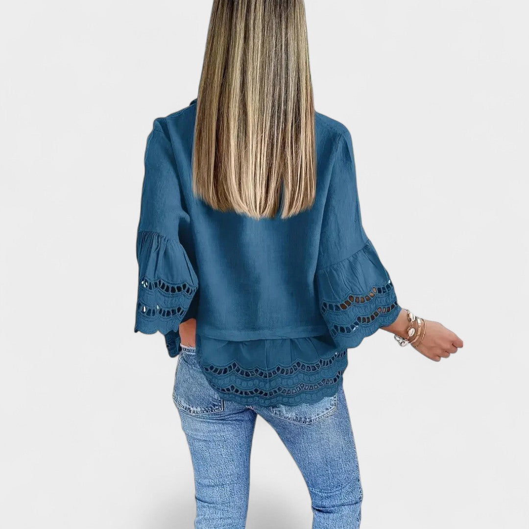 NORTHLINE STUDIO | LACE TRIM BUTTON BLOUSE