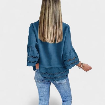 NORTHLINE STUDIO | LACE TRIM BUTTON BLOUSE