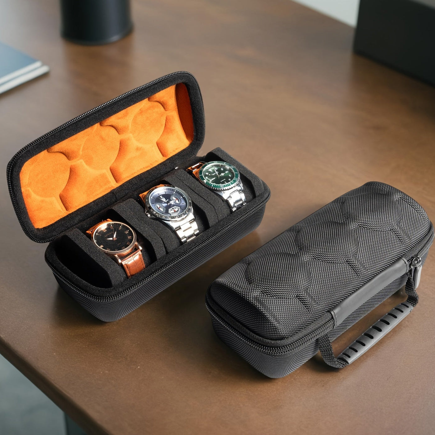 Rovan – 3-Slot Watch Organizer for Travel with Anti-Movement Watch Cushion