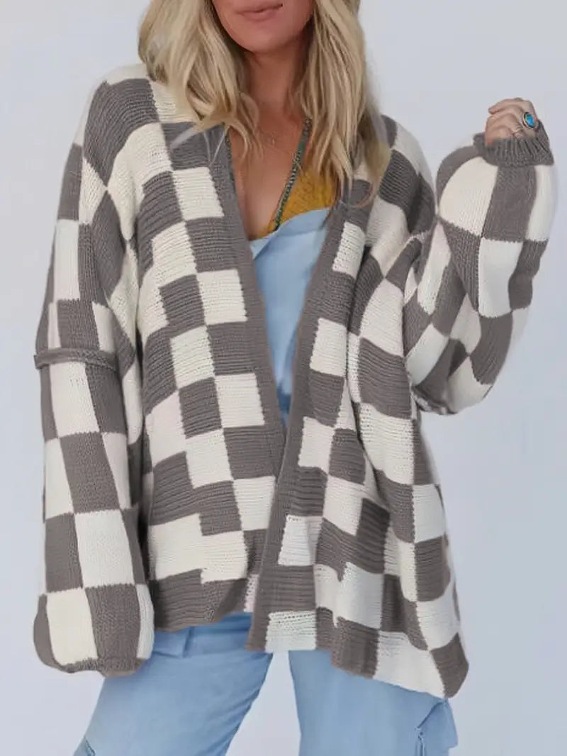 Crossmark Checkered Knit Cardigan