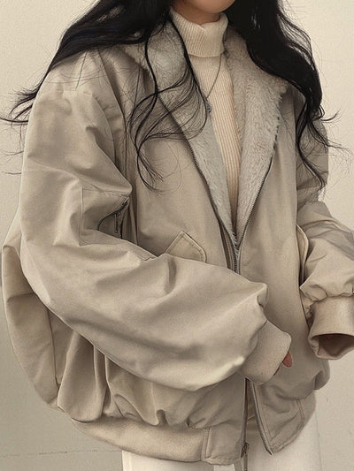 Reversible Oversized Fleece Jacket with Hood - Classic Chic and Design - Exclusive at Avencea