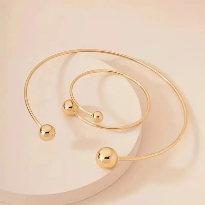 Minimalist Glow Collar & Cuff Bracelet Set | Gold 18k