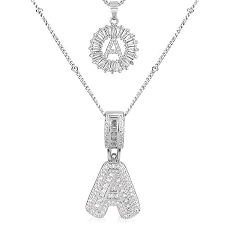 Moissanite letter initial necklace set | White Gold 18k