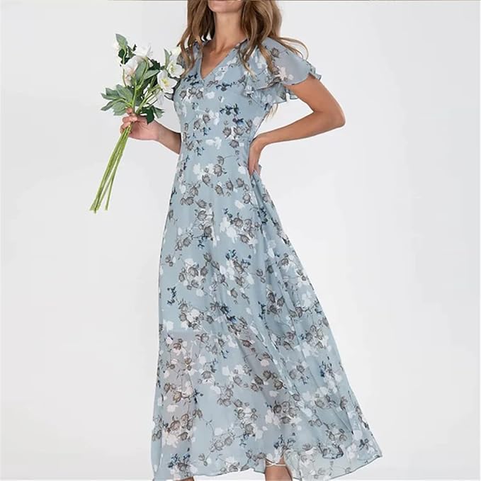 Kaylee | Floral Flutter-Sleeve Maxi Dress