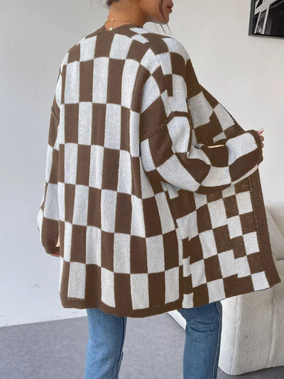 Crossmark Checkered Knit Cardigan