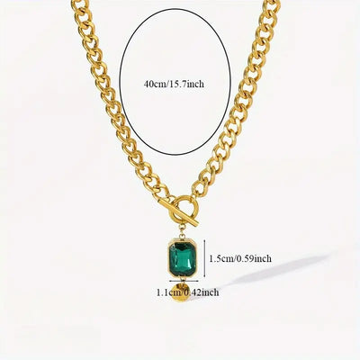 Chunky Chain Emerald Pendant Necklace | Gold 18k