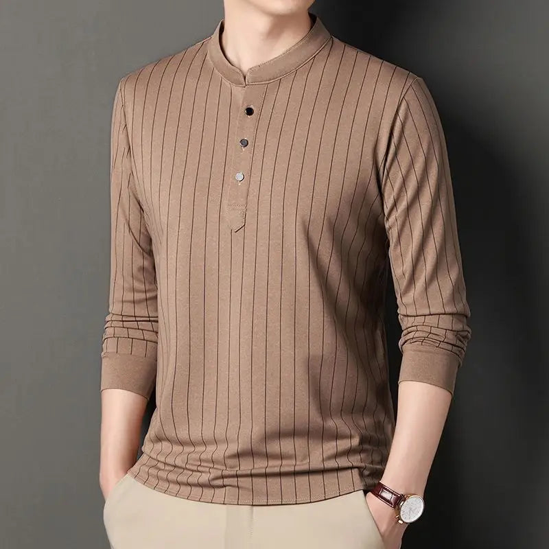 Stratus Pinstripe Mandarin Collar Shirt