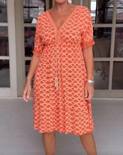 Aisha Comfortable Loose Fit V-Neck Midi Dress