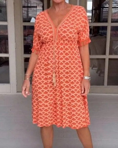 Aisha Comfortable Loose Fit V-Neck Midi Dress