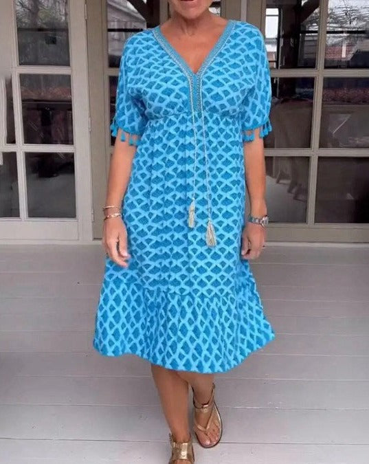 Aisha Comfortable Loose Fit V-Neck Midi Dress