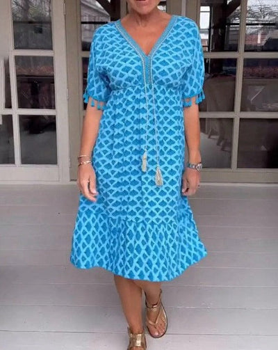 Aisha Comfortable Loose Fit V-Neck Midi Dress