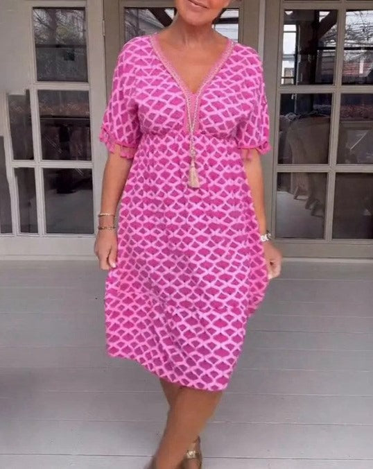 Aisha Comfortable Loose Fit V-Neck Midi Dress