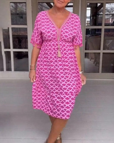 Aisha Comfortable Loose Fit V-Neck Midi Dress