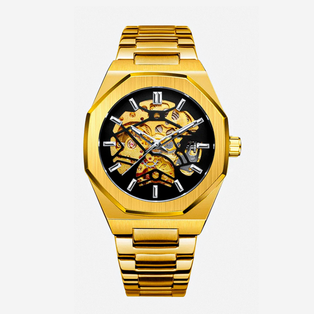 Luca | Intricate Skeleton Movement Bold Brushed Steel Watch