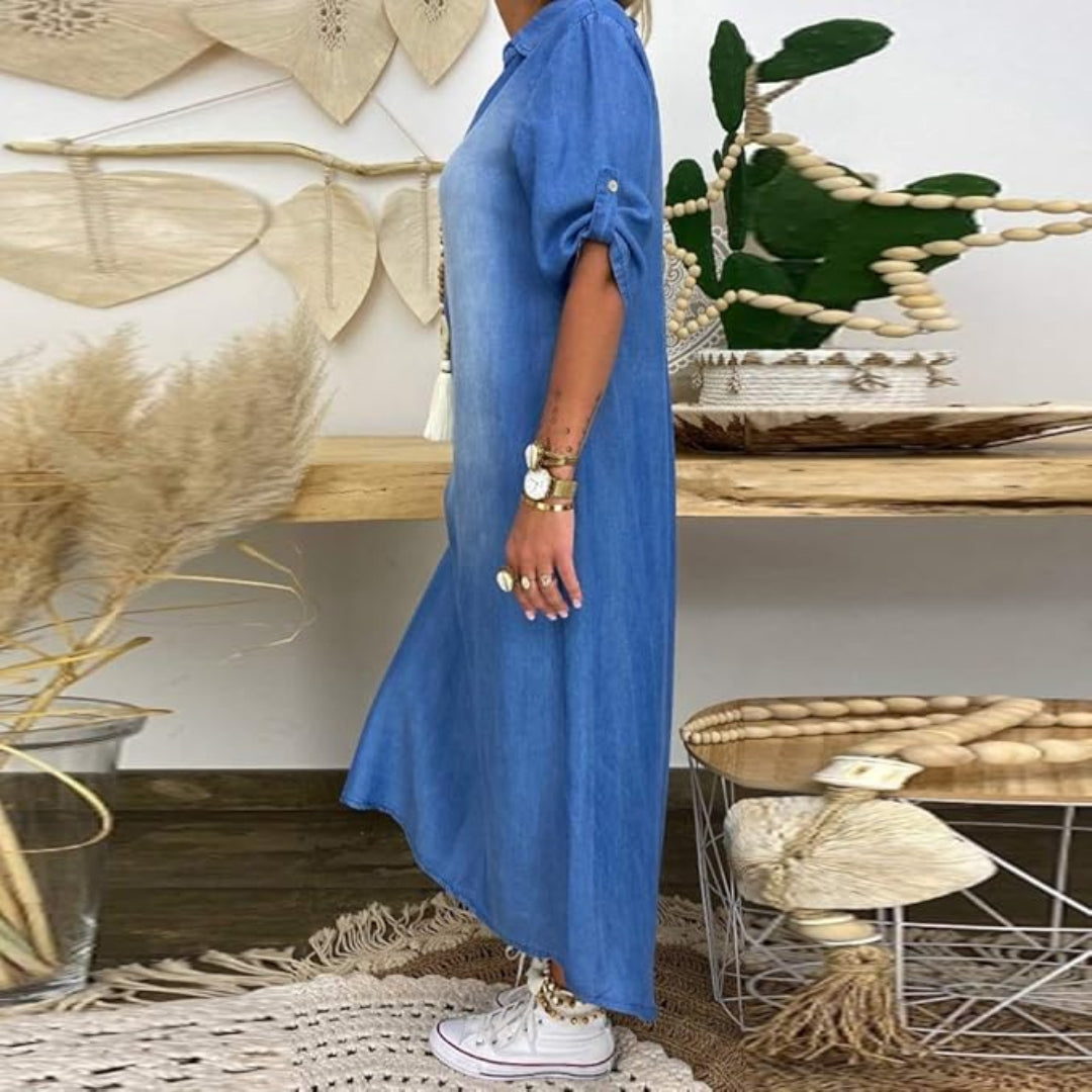 Imogen | Summer V Neck Half Denim Dress