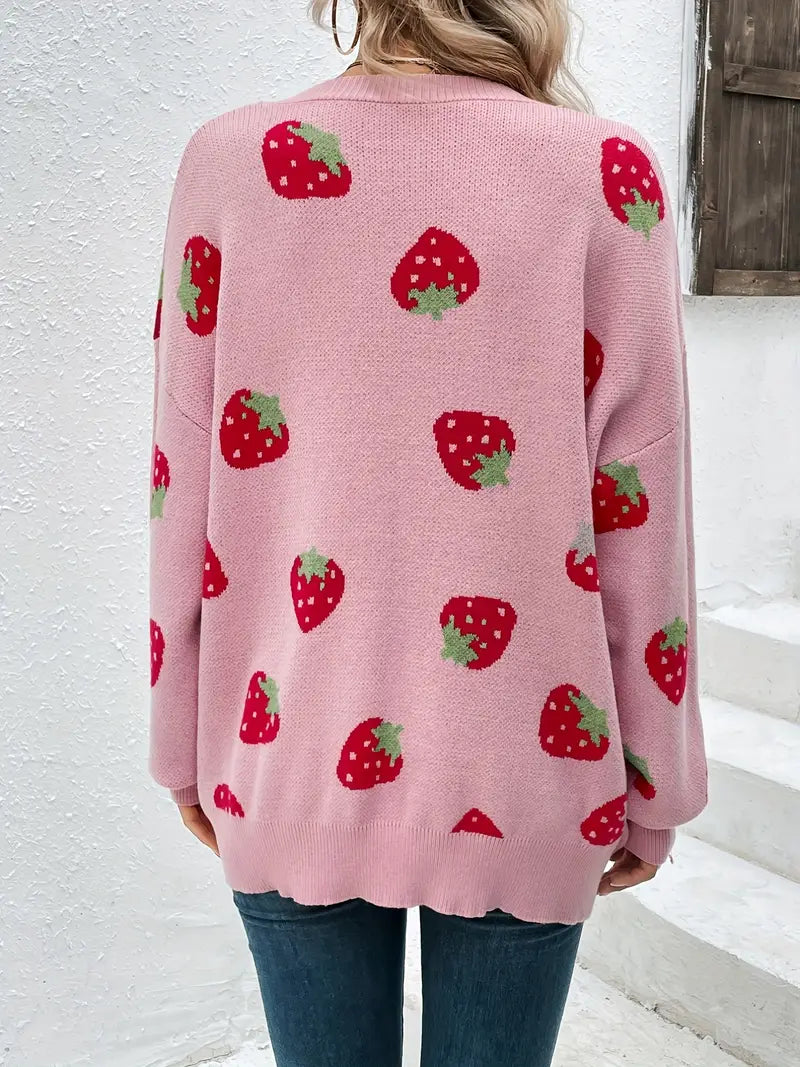 Strawberry Motif Knit Cardigan