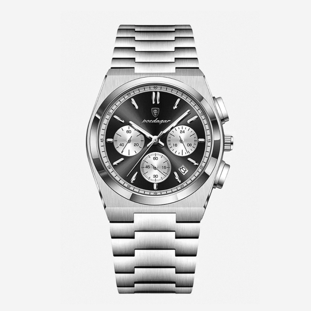 Logan | Sleek Steel Finish Modern Chronograph Build Watch