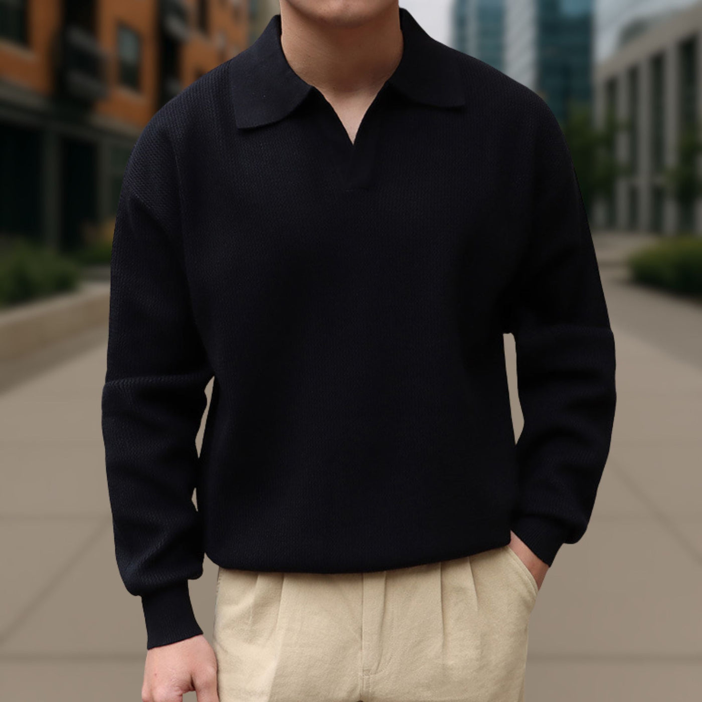 Long Sleeve Knitted Ivory Polo