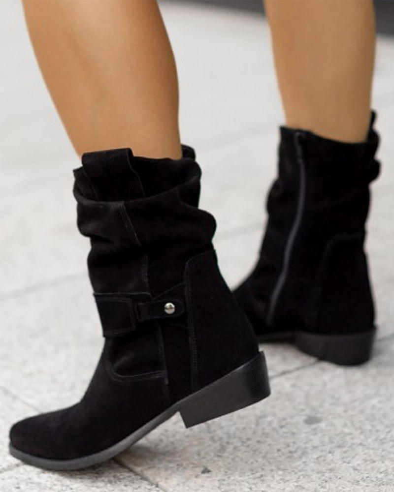 Low Heel Ankle Boots with Practical Zipper