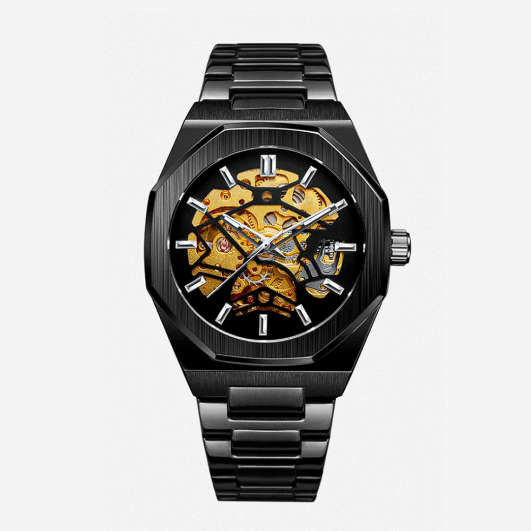Luca | Intricate Skeleton Movement Bold Brushed Steel Watch