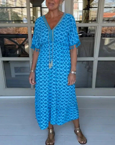 Aisha Comfortable Loose Fit V-Neck Midi Dress