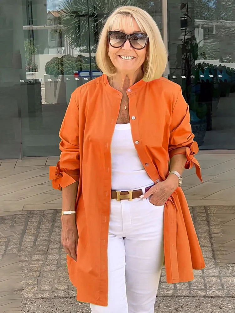 Elliora - Gathered Back Cotton Shirt Jacket