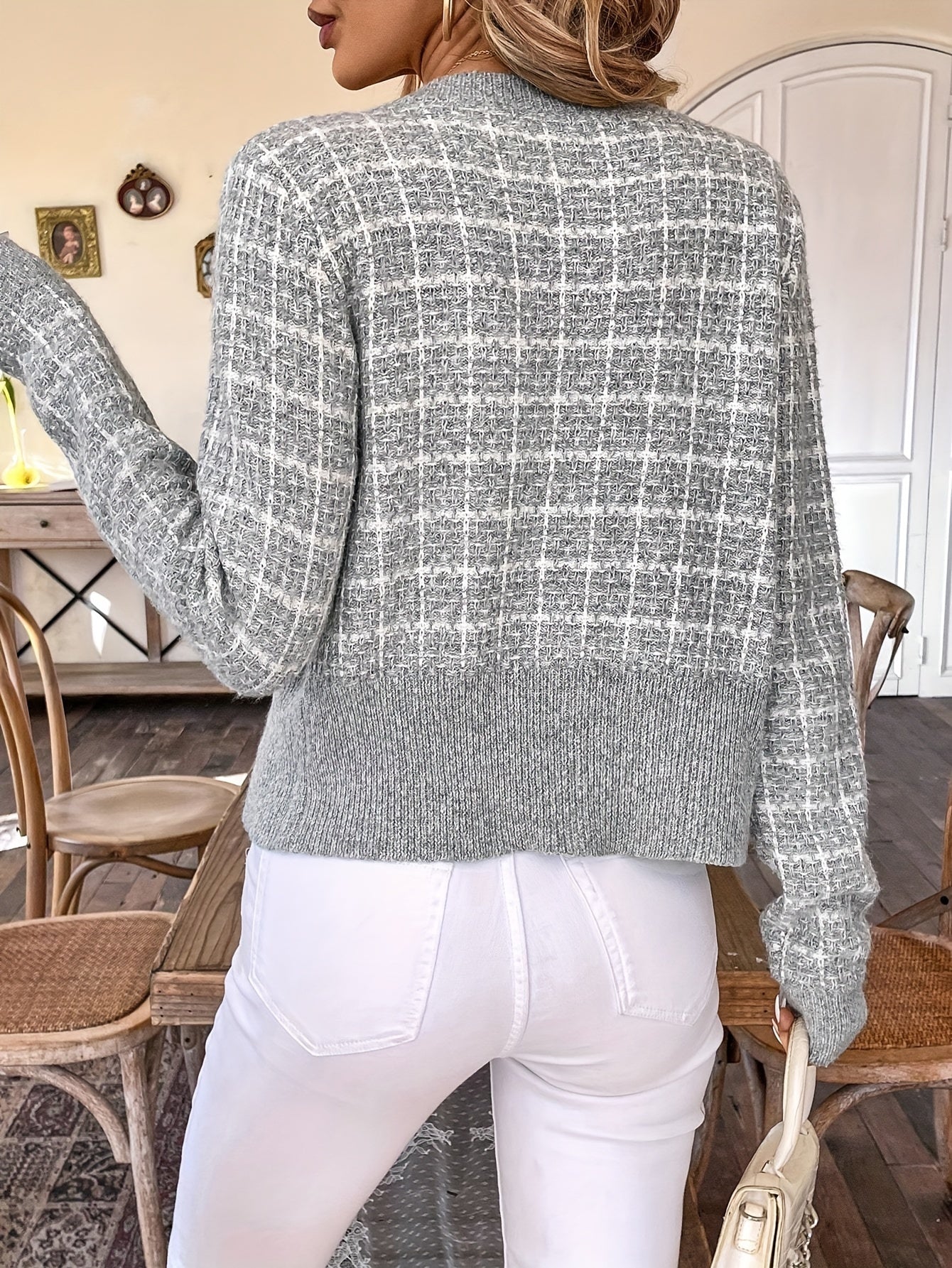 Emily | Women’s Tweed Button Front Knit Cardigan