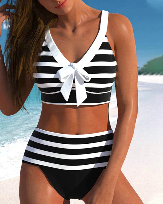 Avencea | High-Waisted Bikinis with Striped Print