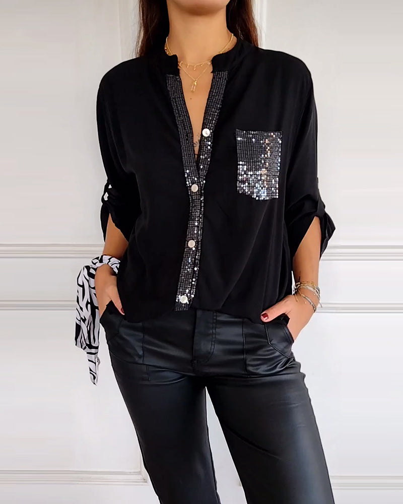 Veda - Paneled Relaxed Fit Sequin Top