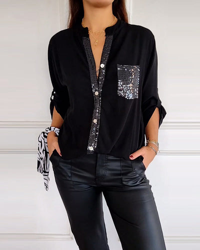 Veda - Paneled Relaxed Fit Sequin Top