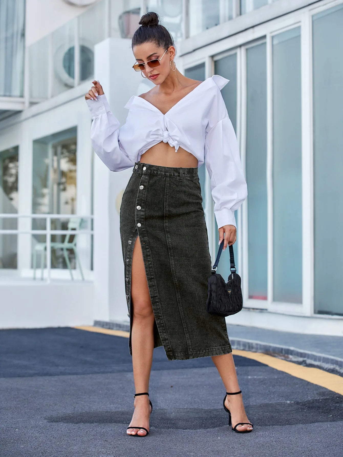 Vivienne Side-Slit Denim Skirt