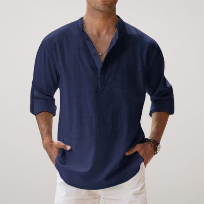 James™ | Linen Effect Cotton Henley Shirt