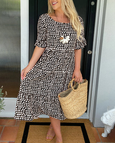 Rhea - Vintage-Inspired Polka Dot Midi Dress