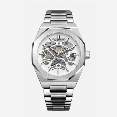 Luca | Intricate Skeleton Movement Bold Brushed Steel Watch