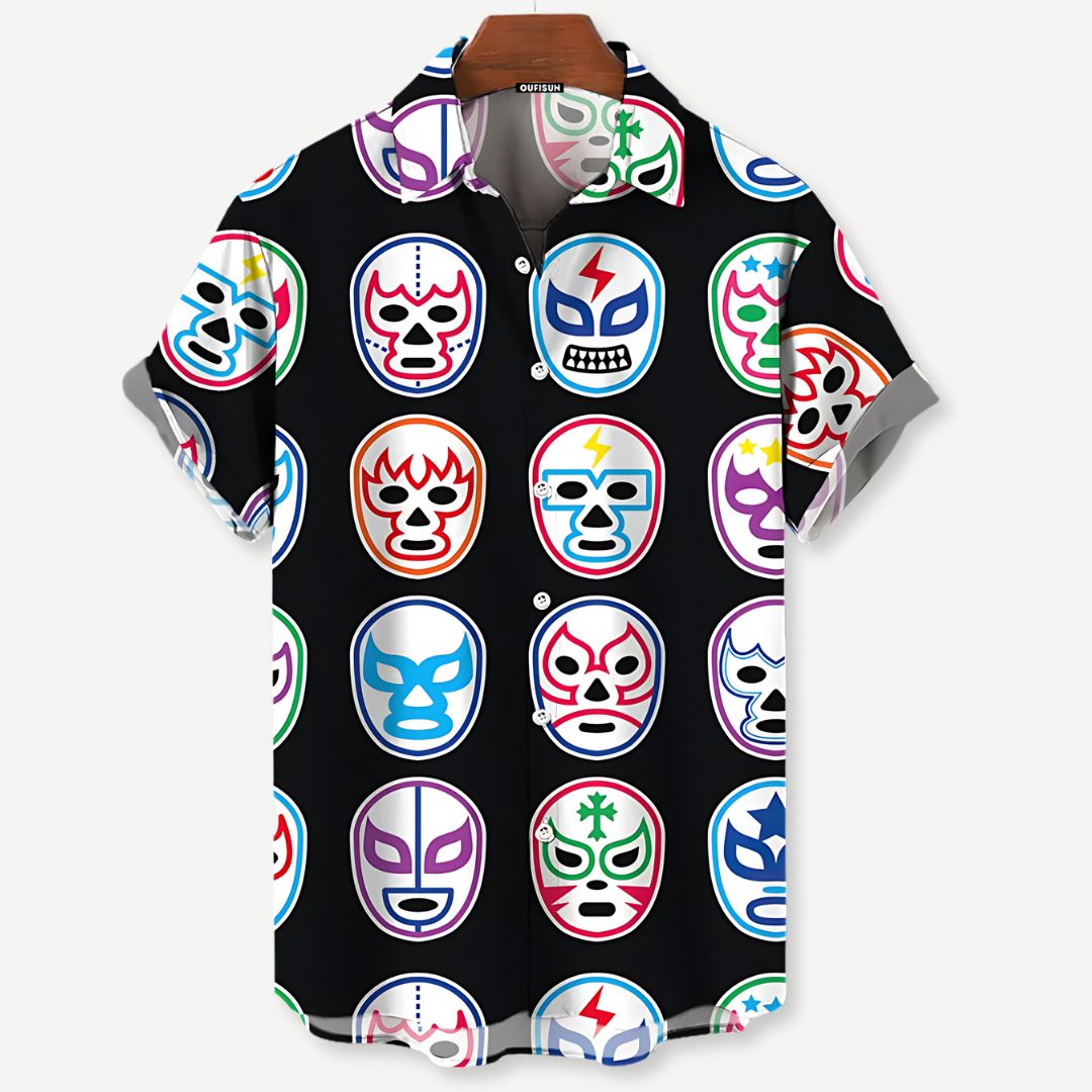 Relaxed Black Luchador Masks Shirt