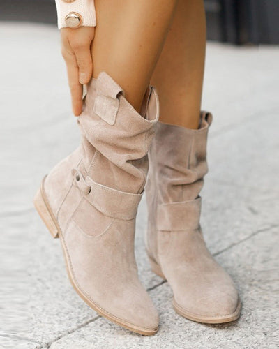 Low Heel Ankle Boots with Practical Zipper