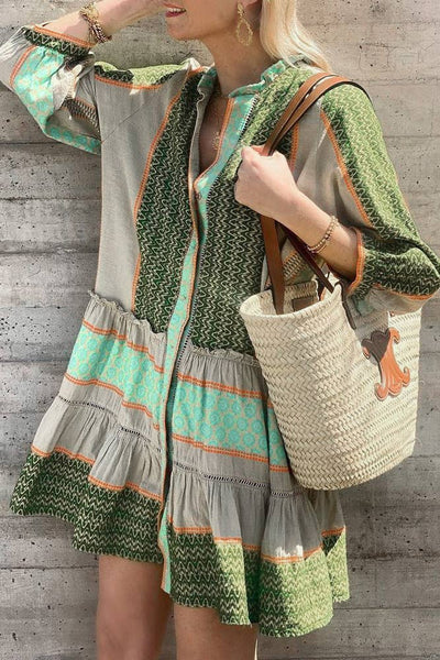 Jenelyn ~ Boho Printed Ruffle Dress