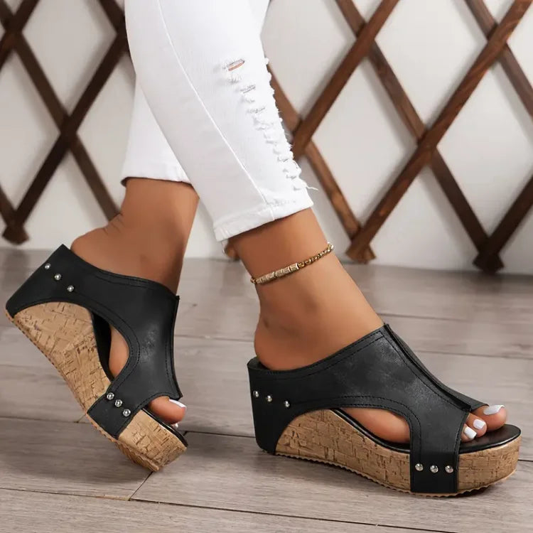 Faith - Elegant Rubber Sole Buckle Wedge Sandals