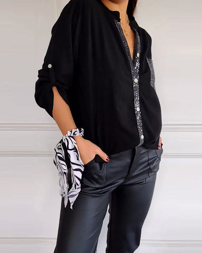 Veda - Paneled Relaxed Fit Sequin Top