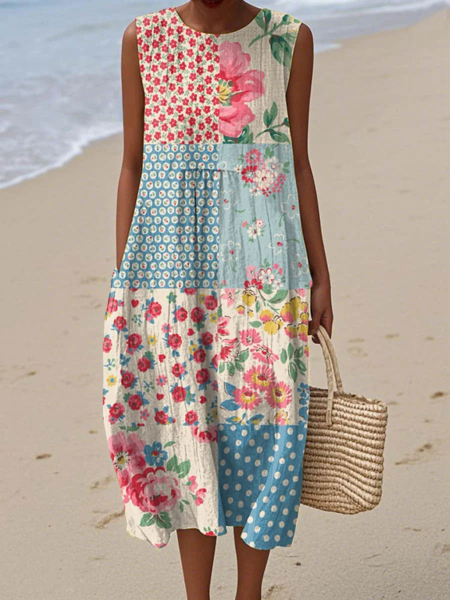 Nancy | Elegant Pacthwork Print Dress