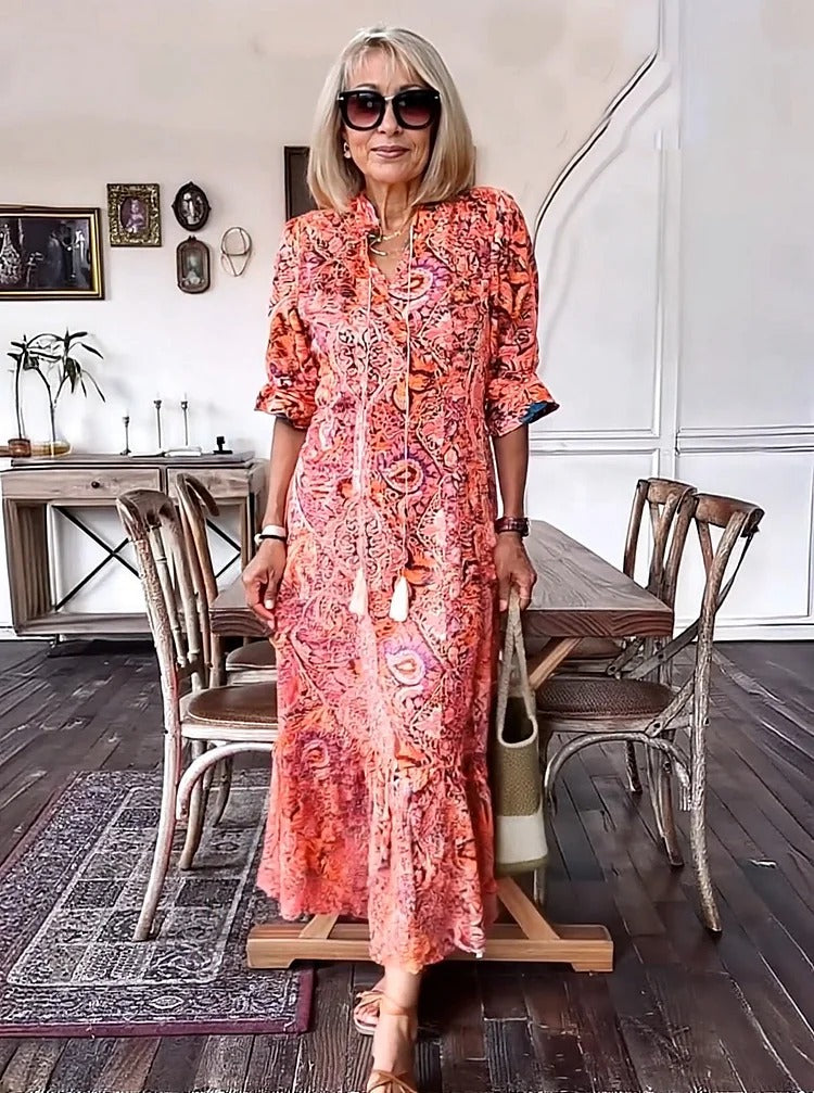Mevelyn - Bohemian Paisley Tassel Tie Dress