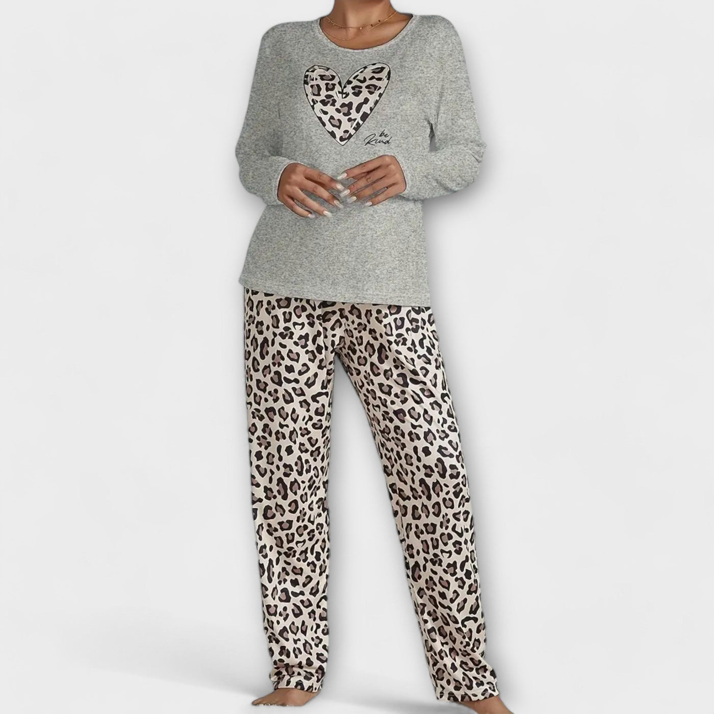 Kusset Leopard Pajama Set with Heart Detail