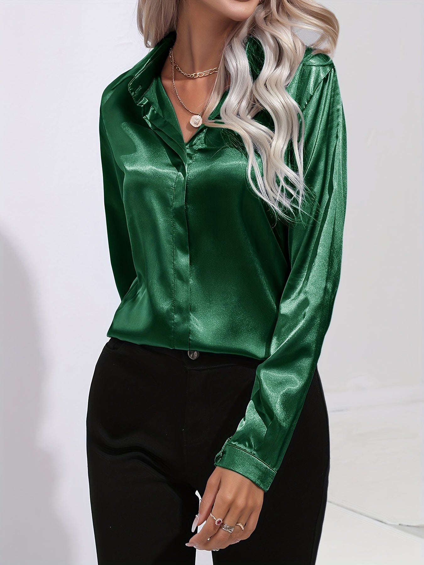 Sarah | Women’s Button Down Long Sleeve Satin Blouses