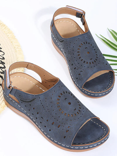 Avencea | Retro Sandal with Ethnic Pattern, Cutout and Hollow Design, Velcro Closure