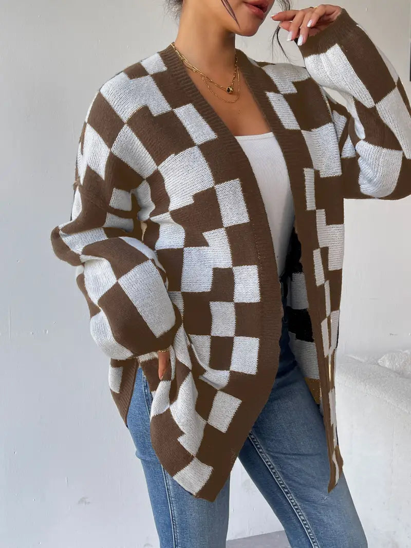 Crossmark Checkered Knit Cardigan