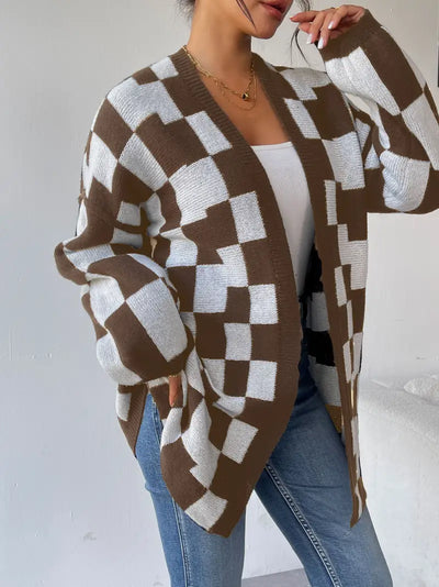 Crossmark Checkered Knit Cardigan