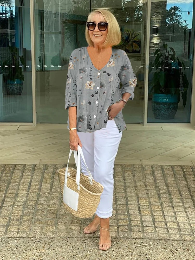 Rowena™ | Cotton and Linen Floral Top